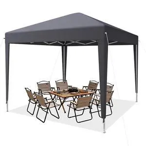 10x10 Pop Up Canopy, Easy Setup Adjustable Canopy Tent with Stakes & Ropes for Outdoor Camping, Party, Backyard, Gray 10x10 Pop Up Canopy, Easy Setup Adjustable Canopy Tent with Stakes & Ropes for Outdoor Camping, Party, Backyard, Gray