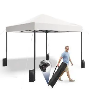 10x10 Pop Up Canopy Tent with 99% UV Blocking, Easy Setup Outdoor Shelter for Patio, Garden, Beach, Includes Sandbags and Stakes, White 10x10 Pop Up Canopy Tent with 99% UV Blocking, Easy Setup Outdoor Shelter for Patio, Garden, Beach, Includes Sandbags and Stakes, White