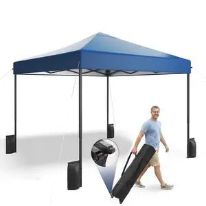 10x10 Pop Up Canopy Tent with 99% UV Blocking, Easy Setup Outdoor Shelter for Patio, Garden, Beach, Includes Sandbags and Stakes, Navy 10x10 Pop Up Canopy Tent with 99% UV Blocking, Easy Setup Outdoor Shelter for Patio, Garden, Beach, Includes Sandbags and Stakes, Navy
