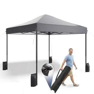 10x10 Pop Up Canopy Tent with 99% UV Blocking, Easy Setup Outdoor Shelter for Patio, Garden, Beach, Includes Sandbags and Stakes, Gray 10x10 Pop Up Canopy Tent with 99% UV Blocking, Easy Setup Outdoor Shelter for Patio, Garden, Beach, Includes Sandbags and Stakes, Gray