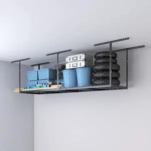 2ftx8ft Overhead Garage Storage Rack, Heavy-Duty Metal Garage Ceiling Storage Rack, 22''-40" Adjustable Ceiling Drop-Down, 400 lb. Loading Weight Capacity, Black 2ftx8ft Overhead Garage Storage Rack, Heavy-Duty Metal Garage Ceiling Storage Rack, 22''-40" Adjustable Ceiling Drop-Down, 400 lb. Loading Weight Capacity, Black
