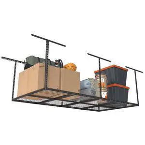 4ftx8ft Overhead Garage Storage Rack, Heavy-Duty Metal Garage Ceiling Storage Rack, 22''-40" Adjustable Ceiling Drop-Down, 750 lb. Loading Weight Capacity, Black 4ftx8ft Overhead Garage Storage Rack, Heavy-Duty Metal Garage Ceiling Storage Rack, 22''-40" Adjustable Ceiling Drop-Down, 750 lb. Loading Weight Capacity, Black