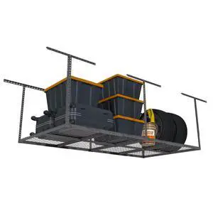 4ftx8ft Overhead Garage Storage Rack, Heavy-Duty Metal Garage Ceiling Storage Rack, 22''-40" Adjustable Ceiling Drop-Down, 750 lb. Loading Weight Capacity, Hammertone 4ftx8ft Overhead Garage Storage Rack, Heavy-Duty Metal Garage Ceiling Storage Rack, 22''-40" Adjustable Ceiling Drop-Down, 750 lb. Loading Weight Capacity, Hammertone