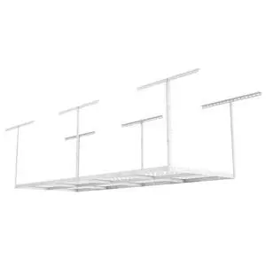 3ftx8ft Overhead Garage Storage Rack, Heavy-Duty Metal Garage Ceiling Storage Rack, 22''-40" Adjustable Ceiling Drop-Down, 750 lb. Loading Weight Capacity, White 3ftx8ft Overhead Garage Storage Rack, Heavy-Duty Metal Garage Ceiling Storage Rack, 22''-40" Adjustable Ceiling Drop-Down, 750 lb. Loading Weight Capacity, White