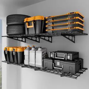2x6 ft Garage Shelving, 2-Pack Wall-Mounted Shelves for Garage, Kitchen, Pantry Storage, 800 lbs Total Load Capacity Gargae Wall Shelving, Black 2x6 ft Garage Shelving, 2-Pack Wall-Mounted Shelves for Garage, Kitchen, Pantry Storage, 800 lbs Total Load Capacity Gargae Wall Shelving, Black