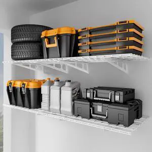 2x6 ft Garage Shelving, 2-Pack Wall-Mounted Shelves for Garage, Kitchen, Pantry Storage, 800 lbs Total Load Capacity Storage Wall Shelving, White 2x6 ft Garage Shelving, 2-Pack Wall-Mounted Shelves for Garage, Kitchen, Pantry Storage, 800 lbs Total Load Capacity Storage Wall Shelving, White