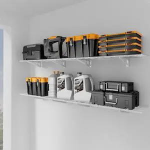 1x6 ft Garage Shelving, 2-Pack Wall-Mounted Shelves for Garage, Kitchen, Pantry Storage, 600 lbs Total Load Capacity Wall Shelving, White 1x6 ft Garage Shelving, 2-Pack Wall-Mounted Shelves for Garage, Kitchen, Pantry Storage, 600 lbs Total Load Capacity Wall Shelving, White