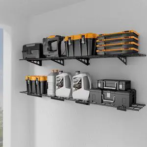 1x6 ft Garage Shelving, 2-Pack Wall-Mounted Shelves for Garage, Kitchen, Pantry Storage, 600 lbs Total Load Capacity Shelving, Black 1x6 ft Garage Shelving, 2-Pack Wall-Mounted Shelves for Garage, Kitchen, Pantry Storage, 600 lbs Total Load Capacity Shelving, Black