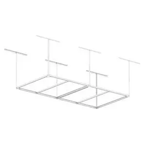 4x8ft Overhead Garage Storage Rack Wooden Decking Not Included, Heavy Duty Metal Rack, Adjustable Ceiling Dropdown, 600lbs Weight Capacity (White) 4x8ft Overhead Garage Storage Rack Wooden Decking Not Included, Heavy Duty Metal Rack, Adjustable Ceiling Dropdown, 600lbs Weight Capacity (White)