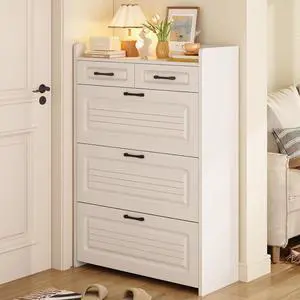 Shoe Cabinet with 2 Storage Drawers & 3 Large Flip Drawers for Entryway, Narrow Wood Shoe Storage Cabinet, Freestanding Hidden Shoe Organizer for Hallway, Living Room, Home & Apartment(White,Style A) Shoe Cabinet with 2 Storage Drawers & 3 Large Flip Drawers for Entryway, Narrow Wood Shoe Storage Cabinet, Freestanding Hidden Shoe Organizer for Hallway, Living Room, Home & Apartment(White,Style A)