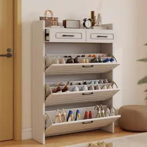 Shoe Cabinet with 2 Storage Drawers & 3 Large Flip Drawers for Entryway, Narrow Wood Shoe Storage Cabinet, Freestanding Hidden Shoe Organizer for Hallway, Living Room, Home & Apartment(White,Style C) Shoe Cabinet with 2 Storage Drawers & 3 Large Flip Drawers for Entryway, Narrow Wood Shoe Storage Cabinet, Freestanding Hidden Shoe Organizer for Hallway, Living Room, Home & Apartment(White,Style C)