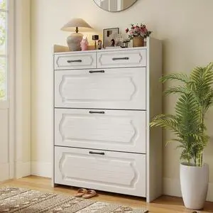 Shoe Cabinet with 2 Storage Drawers & 3 Large Flip Drawers for Entryway, Narrow Wood Shoe Storage Cabinet, Freestanding Hidden Shoe Organizer for Hallway, Living Room, Home & Apartment (White,Style B) Shoe Cabinet with 2 Storage Drawers & 3 Large Flip Drawers for Entryway, Narrow Wood Shoe Storage Cabinet, Freestanding Hidden Shoe Organizer for Hallway, Living Room, Home & Apartment (White,Style B)