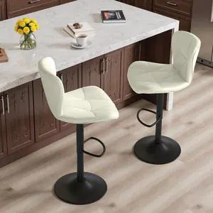 2/4PCS Bar Stools Modern PU Leather Adjustable Swivel Barstools, Armless Hydraulic Kitchen Counter Bar Stool Extra Height Square Island Barstool (White, Set of 2) 2/4PCS Bar Stools Modern PU Leather Adjustable Swivel Barstools, Armless Hydraulic Kitchen Counter Bar Stool Extra Height Square Island Barstool (White, Set of 2)