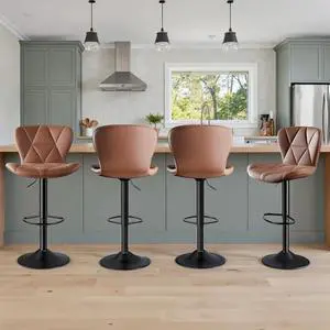 2/4PCS Bar Stools Modern PU Leather Adjustable Swivel Barstools, Armless Hydraulic Kitchen Counter Bar Stool Extra Height Square Island Barstool (Brown, Set of 4) 2/4PCS Bar Stools Modern PU Leather Adjustable Swivel Barstools, Armless Hydraulic Kitchen Counter Bar Stool Extra Height Square Island Barstool (Brown, Set of 4)