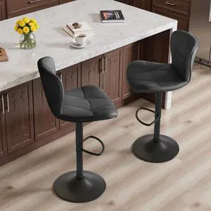 2/4PCS Bar Stools Modern PU Leather Adjustable Swivel Barstools, Armless Hydraulic Kitchen Counter Bar Stool Extra Height Square Island Barstool (Black, Set of 2) 2/4PCS Bar Stools Modern PU Leather Adjustable Swivel Barstools, Armless Hydraulic Kitchen Counter Bar Stool Extra Height Square Island Barstool (Black, Set of 2)