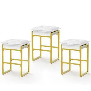 Bar Stools Set of 3, Counter Height Bar Stools, Faux Leather Stitched Bar Stools, Modern Counter Stools for Kitchen Bar Dining Room, Beige Bar Stools Set of 3, Counter Height Bar Stools, Faux Leather Stitched Bar Stools, Modern Counter Stools for Kitchen Bar Dining Room, Beige