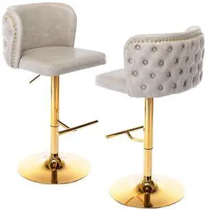 Leather Bar Stools Set of 2PU Upholstered Swivel Counter Height Bar StoolsModern Adjustable High Barstools with Backs Metal Tall Kitchen Island Chairs for Home Bar& Counter Stools(Grey,Set of 2) Leather Bar Stools Set of 2PU Upholstered Swivel Counter Height Bar StoolsModern Adjustable High Barstools with Backs Metal Tall Kitchen Island Chairs for Home Bar& Counter Stools(Grey,Set of 2)