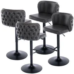 Leather Bar Stools Set of 4PU Upholstered Swivel Counter Height Bar StoolsModern Adjustable High Barstools with Backs Metal Tall Kitchen Island Chairs for Home Bar& Counter Stools(Black,Set of 4) Leather Bar Stools Set of 4PU Upholstered Swivel Counter Height Bar StoolsModern Adjustable High Barstools with Backs Metal Tall Kitchen Island Chairs for Home Bar& Counter Stools(Black,Set of 4)