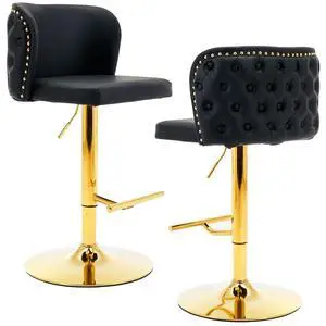 Leather Bar Stools Set of 2,PU Upholstered Swivel Counter Height Bar Stools,Modern Adjustable High Barstools with Backs Metal Tall Kitchen Island Chairs for Home Bar (Black Gold,Set of 2) Leather Bar Stools Set of 2,PU Upholstered Swivel Counter Height Bar Stools,Modern Adjustable High Barstools with Backs Metal Tall Kitchen Island Chairs for Home Bar (Black Gold,Set of 2)
