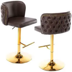 Leather Bar Stools Set of 2,Upholstered Swivel Counter Height Bar StoolsModern Adjustable High PU Barstools with Backs Metal Tall Kitchen Island Chairs for Home Bar& Counter Stools(Brown,Set of 2) Leather Bar Stools Set of 2,Upholstered Swivel Counter Height Bar StoolsModern Adjustable High PU Barstools with Backs Metal Tall Kitchen Island Chairs for Home Bar& Counter Stools(Brown,Set of 2)