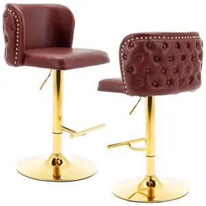 Leather Bar Stools Set of 2,PU Upholstered Swivel Counter Height Bar Stools,Modern Adjustable High Barstools with Backs Metal Tall Kitchen Island Chairs for Home Bar& Counter Stools(Red,Set of 2) Leather Bar Stools Set of 2,PU Upholstered Swivel Counter Height Bar Stools,Modern Adjustable High Barstools with Backs Metal Tall Kitchen Island Chairs for Home Bar& Counter Stools(Red,Set of 2)