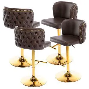 Leather Bar Stools Set of 4PU Upholstered Swivel Counter Height Bar StoolsModern Adjustable High Barstools with Backs Metal Tall Kitchen Island Chairs for Home Bar& Counter Stools(Brown,Set of 4) Leather Bar Stools Set of 4PU Upholstered Swivel Counter Height Bar StoolsModern Adjustable High Barstools with Backs Metal Tall Kitchen Island Chairs for Home Bar& Counter Stools(Brown,Set of 4)