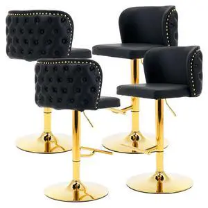 Leather Bar Stools Set of 4,PU Upholstered Swivel Counter Height Bar Stools,Modern Adjustable High Barstools with Backs Metal Tall Kitchen Island Chairs for Home Bar (Black Gold,Set of 4) Leather Bar Stools Set of 4,PU Upholstered Swivel Counter Height Bar Stools,Modern Adjustable High Barstools with Backs Metal Tall Kitchen Island Chairs for Home Bar (Black Gold,Set of 4)