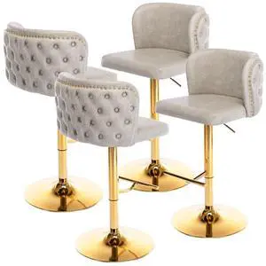 Leather Bar Stools Set of 4PU Upholstered Swivel Counter Height Bar StoolsModern Adjustable High Barstools with Backs Metal Tall Kitchen Island Chairs for Home Bar& Counter Stools(Grey,Set of 4) Leather Bar Stools Set of 4PU Upholstered Swivel Counter Height Bar StoolsModern Adjustable High Barstools with Backs Metal Tall Kitchen Island Chairs for Home Bar& Counter Stools(Grey,Set of 4)