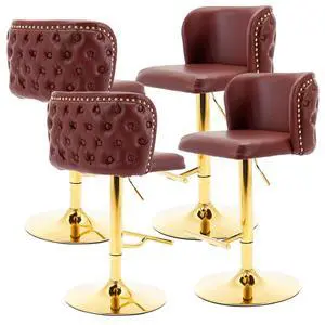 Leather Bar Stools Set of 4,PU Upholstered Swivel Counter Height Bar Stools,Modern Adjustable High Barstools with Backs Metal Tall Kitchen Island Chairs for Home Bar& Counter Stools(Red,Set of 4) Leather Bar Stools Set of 4,PU Upholstered Swivel Counter Height Bar Stools,Modern Adjustable High Barstools with Backs Metal Tall Kitchen Island Chairs for Home Bar& Counter Stools(Red,Set of 4)
