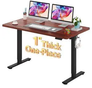 Electric Standing Desk 55 x 28 Inches Whole-Piece Desktop Height Adjustable Stand Up Desk w/6-Button Controller Ergonomic Computer Desk for Home Office, Black Frame + Mahogany Tabletop Electric Standing Desk 55 x 28 Inches Whole-Piece Desktop Height Adjustable Stand Up Desk w/6-Button Controller Ergonomic Computer Desk for Home Office, Black Frame + Mahogany Tabletop