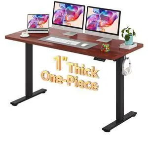 Electric Standing Desk 60 x 24 Inches Whole-Piece Desktop Height Adjustable Stand Up Desk w/6-Button Controller Ergonomic Computer Desk for Home Office, Black Frame + Mahogany Tabletop Electric Standing Desk 60 x 24 Inches Whole-Piece Desktop Height Adjustable Stand Up Desk w/6-Button Controller Ergonomic Computer Desk for Home Office, Black Frame + Mahogany Tabletop