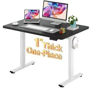 Electric Standing Desk 48 x 30 Inches Whole-Piece Desktop Height Adjustable Stand Up Desk w/6-Button Controller Ergonomic Computer Desk for Home Office, White Frame + Black Tabletop Electric Standing Desk 48 x 30 Inches Whole-Piece Desktop Height Adjustable Stand Up Desk w/6-Button Controller Ergonomic Computer Desk for Home Office, White Frame + Black Tabletop