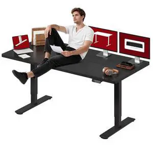 Dual Motor Electric Standing Desk 79 x 32 Inches, Height Adjustable Sit Stand Desk with Large Splice Board for Home Office, Computer Workstation, Study & Gaming, Black Frame/Black Top Dual Motor Electric Standing Desk 79 x 32 Inches, Height Adjustable Sit Stand Desk with Large Splice Board for Home Office, Computer Workstation, Study & Gaming, Black Frame/Black Top