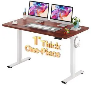 Electric Standing Desk 55 x 28 Inches Whole-Piece Desktop Height Adjustable Stand Up Desk w/6-Button Controller Ergonomic Computer Desk for Home Office, White Frame + Mahogany Tabletop Electric Standing Desk 55 x 28 Inches Whole-Piece Desktop Height Adjustable Stand Up Desk w/6-Button Controller Ergonomic Computer Desk for Home Office, White Frame + Mahogany Tabletop