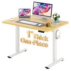 Electric Standing Desk 48 x 30 Inches Whole-Piece Desktop Height Adjustable Stand Up Desk w/6-Button Controller Ergonomic Computer Desk for Home Office, White Frame + Natural Tabletop Electric Standing Desk 48 x 30 Inches Whole-Piece Desktop Height Adjustable Stand Up Desk w/6-Button Controller Ergonomic Computer Desk for Home Office, White Frame + Natural Tabletop