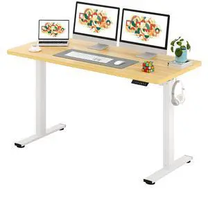 One-Piece Electric Standing Desk, Seamless 60 x 24'' Ergonomic Height Adjustable Sit Stand Desk with Memory Presets for Home Office Computer Workstation, White Frame/Natural Top One-Piece Electric Standing Desk, Seamless 60 x 24'' Ergonomic Height Adjustable Sit Stand Desk with Memory Presets for Home Office Computer Workstation, White Frame/Natural Top