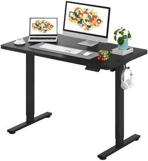 One-Piece Electric Standing Desk, Seamless 48 x 24'' Ergonomic Height Adjustable Sit Stand Desk with Memory Presets for Home Office Computer Workstation, Black Frame/Black Top One-Piece Electric Standing Desk, Seamless 48 x 24'' Ergonomic Height Adjustable Sit Stand Desk with Memory Presets for Home Office Computer Workstation, Black Frame/Black Top