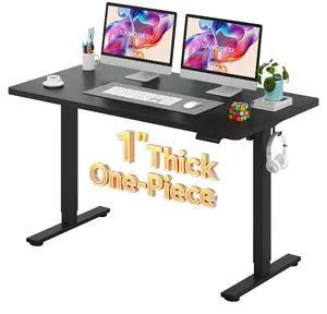Electric Standing Desk 55 x 28 Inches Whole-Piece Desktop Height Adjustable Stand Up Desk w/6-Button Controller Ergonomic Computer Desk for Home Office, Black Frame + Black Tabletop Electric Standing Desk 55 x 28 Inches Whole-Piece Desktop Height Adjustable Stand Up Desk w/6-Button Controller Ergonomic Computer Desk for Home Office, Black Frame + Black Tabletop