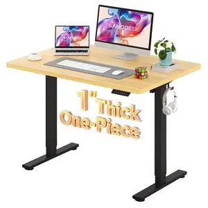 Electric Standing Desk 48 x 30 Inches Whole-Piece Desktop Height Adjustable Stand Up Desk w/6-Button Controller Ergonomic Computer Desk for Home Office, Black Frame + Natural Tabletop Electric Standing Desk 48 x 30 Inches Whole-Piece Desktop Height Adjustable Stand Up Desk w/6-Button Controller Ergonomic Computer Desk for Home Office, Black Frame + Natural Tabletop