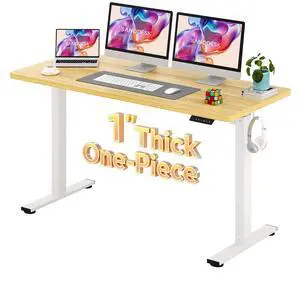 Electric Standing Desk 60 x 24 Inches Whole-Piece Desktop Height Adjustable Stand Up Desk w/6-Button Controller Ergonomic Computer Desk for Home Office, White Frame + Natural Tabletop Electric Standing Desk 60 x 24 Inches Whole-Piece Desktop Height Adjustable Stand Up Desk w/6-Button Controller Ergonomic Computer Desk for Home Office, White Frame + Natural Tabletop