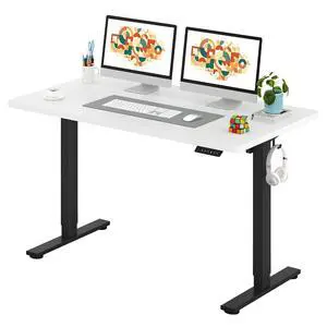 One-Piece Electric Standing Desk, Seamless 55 x 28'' Ergonomic Height Adjustable Sit Stand Desk with Memory Presets for Home Office Computer Workstation, Black Frame/White Top One-Piece Electric Standing Desk, Seamless 55 x 28'' Ergonomic Height Adjustable Sit Stand Desk with Memory Presets for Home Office Computer Workstation, Black Frame/White Top