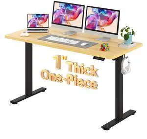 Electric Standing Desk 60 x 24 Inches Whole-Piece Desktop Height Adjustable Stand Up Desk w/6-Button Controller Ergonomic Computer Desk for Home Office, Black Frame + Natural Tabletop Electric Standing Desk 60 x 24 Inches Whole-Piece Desktop Height Adjustable Stand Up Desk w/6-Button Controller Ergonomic Computer Desk for Home Office, Black Frame + Natural Tabletop
