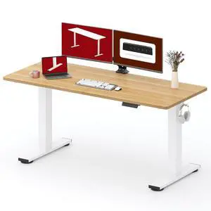 Height Adjustable Electric Standing Desk 63x24 Inches, Sit Stand Desk with Splice Board for Home Office, Ergonomic Computer Workstation, Study & Gaming, White Frame/Maple Top Height Adjustable Electric Standing Desk 63x24 Inches, Sit Stand Desk with Splice Board for Home Office, Ergonomic Computer Workstation, Study & Gaming, White Frame/Maple Top