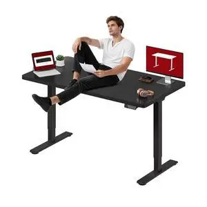 Dual Motor Electric Standing Desk 63 x 28 Inches, Height Adjustable Sit Stand Desk with Large Splice Board for Home Office, Computer Workstation, Study & Gaming, Black Frame/Black Top Dual Motor Electric Standing Desk 63 x 28 Inches, Height Adjustable Sit Stand Desk with Large Splice Board for Home Office, Computer Workstation, Study & Gaming, Black Frame/Black Top