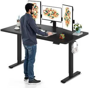 Electric Standing Desk, 63 x 32'' Height Adjustable Sit Stand Desk with Large Splice Board Desktop Ergonomic Memory Presets Computer Workstations for Home Office, Black Frame/Black Top Electric Standing Desk, 63 x 32'' Height Adjustable Sit Stand Desk with Large Splice Board Desktop Ergonomic Memory Presets Computer Workstations for Home Office, Black Frame/Black Top