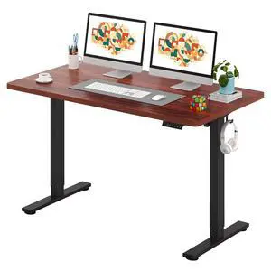 One-Piece Electric Standing Desk, Seamless 55 x 28'' Ergonomic Height Adjustable Sit Stand Desk with Memory Presets for Home Office Computer Workstation, Black Frame/Mahogany Top One-Piece Electric Standing Desk, Seamless 55 x 28'' Ergonomic Height Adjustable Sit Stand Desk with Memory Presets for Home Office Computer Workstation, Black Frame/Mahogany Top