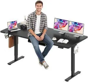 Electric Standing Desk 79 x 32 Inches, Height Adjustable Sit Stand with Large Splice Board Desktop for Home Office, Computer WorkstationsMemory Ergonomic Computer Desk, Black Frame/Black Top Electric Standing Desk 79 x 32 Inches, Height Adjustable Sit Stand with Large Splice Board Desktop for Home Office, Computer WorkstationsMemory Ergonomic Computer Desk, Black Frame/Black Top