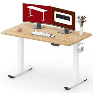 Height Adjustable Electric Standing Desk 48x24 Inches, Sit Stand Desk with Splice Board for Home Office, Ergonomic Computer Workstation, Study & Gaming, White Frame/Maple Top Height Adjustable Electric Standing Desk 48x24 Inches, Sit Stand Desk with Splice Board for Home Office, Ergonomic Computer Workstation, Study & Gaming, White Frame/Maple Top