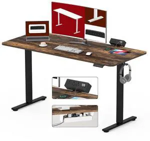 Electric Standing Desk with Desk Clamp Power Strip 55"x 28" Whole-Piece Desktop Height Adjustable Stand Up Desk with Cable Management Sit Stand Home Office Desk Black Frame/Rustic Brown Top Electric Standing Desk with Desk Clamp Power Strip 55"x 28" Whole-Piece Desktop Height Adjustable Stand Up Desk with Cable Management Sit Stand Home Office Desk Black Frame/Rustic Brown Top