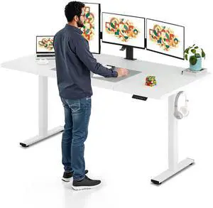 Electric Standing Desk, 71 x 32'' Height Adjustable Sit Stand Desk with Large Splice Board Desktop Ergonomic Memory Presets Computer Workstations for Home Office, White Frame/White Top Electric Standing Desk, 71 x 32'' Height Adjustable Sit Stand Desk with Large Splice Board Desktop Ergonomic Memory Presets Computer Workstations for Home Office, White Frame/White Top